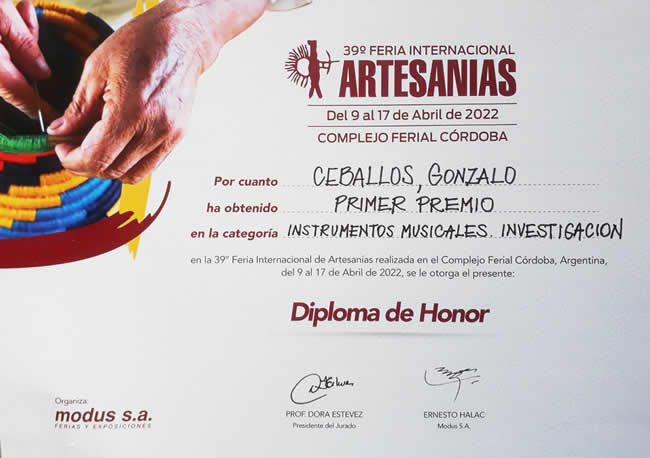 Primer Premio a la Investigación de Instrumentos Musicales - Córdoba 2022- Feria Internacional de Artesanias